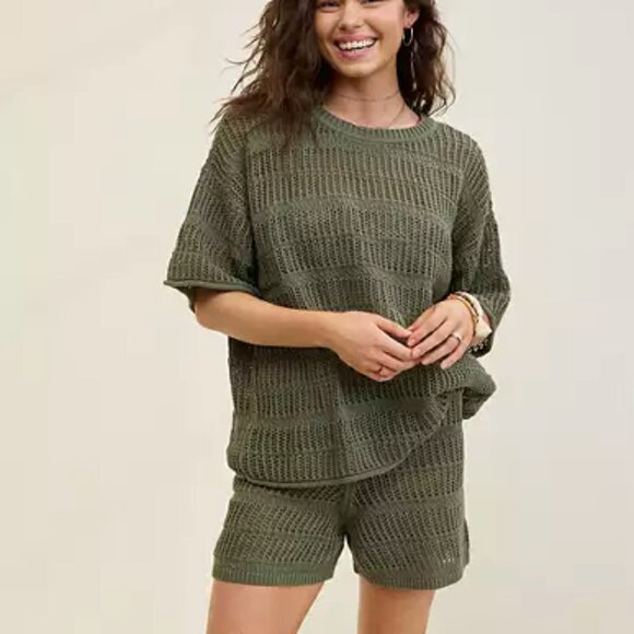 NWT Aerie Crochet Oversized Short Sleeve Sweater - Picture 2 of 4